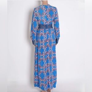 Sandro Bright Blue Floral Maxi Dress with Contrasting Waist
